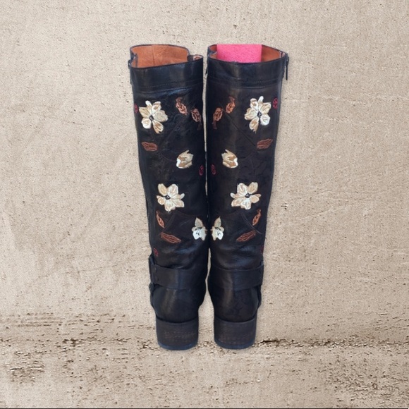 Vintage Dan Post Anise Flower Embroidered Western Harness Boots - Picture 5 of 8